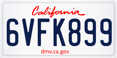 CA license plate 6VFK899