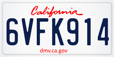 CA license plate 6VFK914