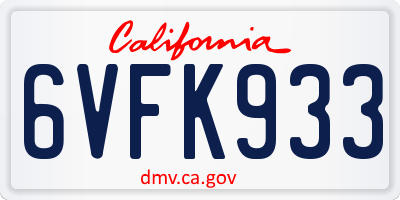 CA license plate 6VFK933
