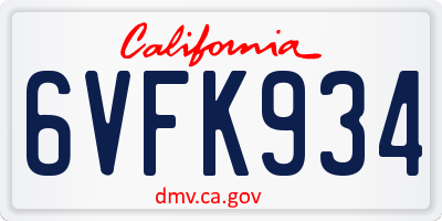 CA license plate 6VFK934