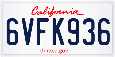 CA license plate 6VFK936