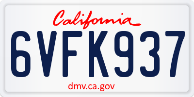 CA license plate 6VFK937