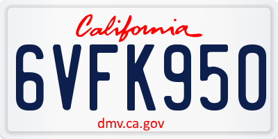 CA license plate 6VFK950