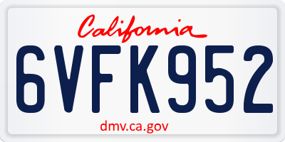 CA license plate 6VFK952