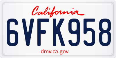 CA license plate 6VFK958