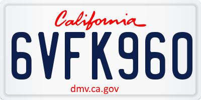 CA license plate 6VFK960