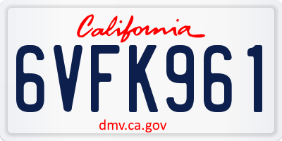 CA license plate 6VFK961