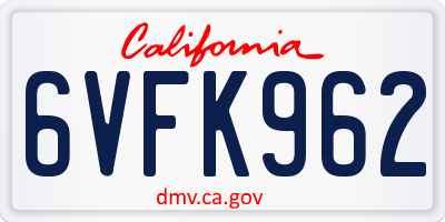 CA license plate 6VFK962