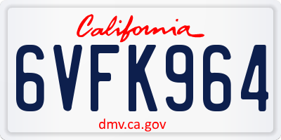 CA license plate 6VFK964