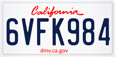 CA license plate 6VFK984