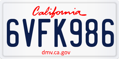 CA license plate 6VFK986