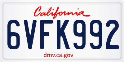 CA license plate 6VFK992