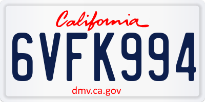 CA license plate 6VFK994