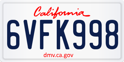 CA license plate 6VFK998