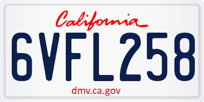 CA license plate 6VFL258