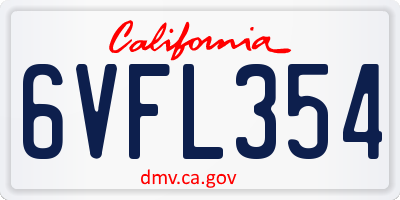 CA license plate 6VFL354