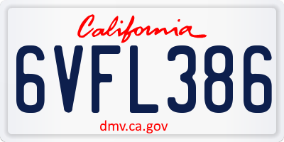CA license plate 6VFL386