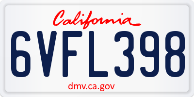 CA license plate 6VFL398