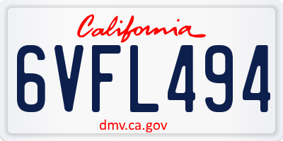 CA license plate 6VFL494
