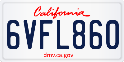 CA license plate 6VFL860