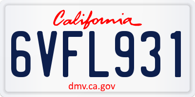 CA license plate 6VFL931