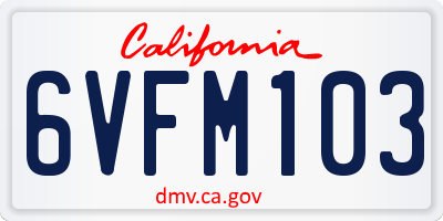 CA license plate 6VFM103