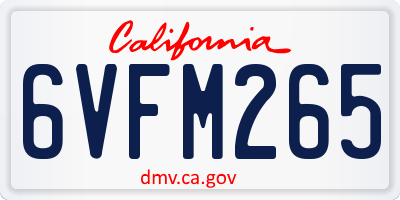 CA license plate 6VFM265
