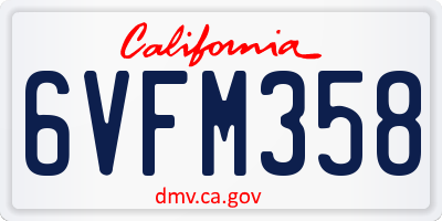 CA license plate 6VFM358