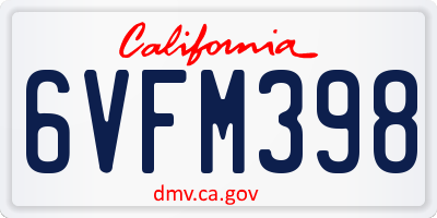 CA license plate 6VFM398