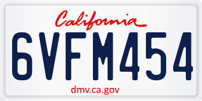 CA license plate 6VFM454