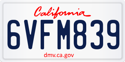 CA license plate 6VFM839