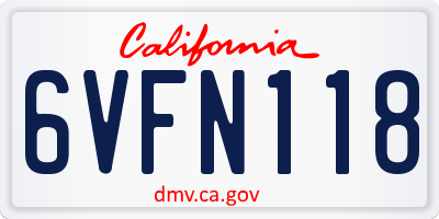 CA license plate 6VFN118