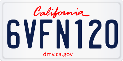 CA license plate 6VFN120