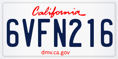 CA license plate 6VFN216