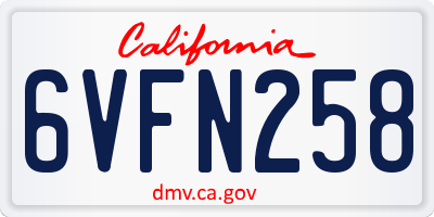 CA license plate 6VFN258