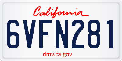 CA license plate 6VFN281