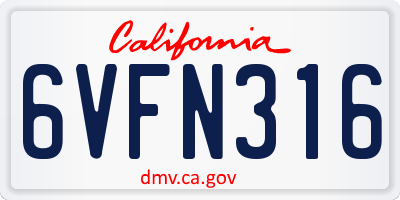 CA license plate 6VFN316