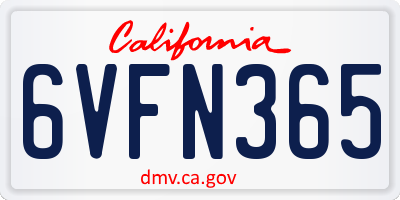 CA license plate 6VFN365