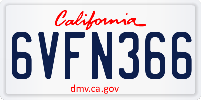 CA license plate 6VFN366