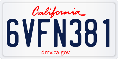 CA license plate 6VFN381