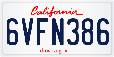 CA license plate 6VFN386