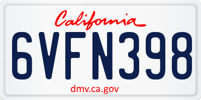 CA license plate 6VFN398