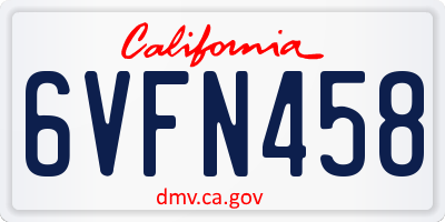 CA license plate 6VFN458