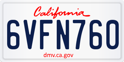 CA license plate 6VFN760