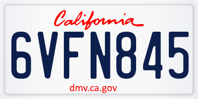 CA license plate 6VFN845