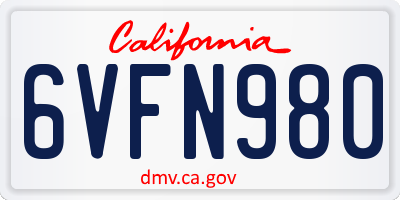 CA license plate 6VFN980