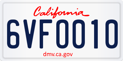 CA license plate 6VFO010