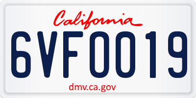 CA license plate 6VFO019