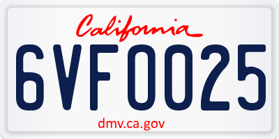 CA license plate 6VFO025