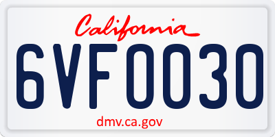 CA license plate 6VFO030